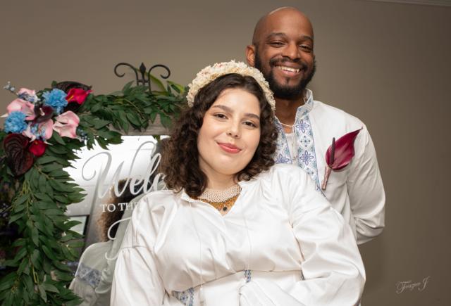 Yuliia and her husband, the makers behind Warm Presents, on their wedding day